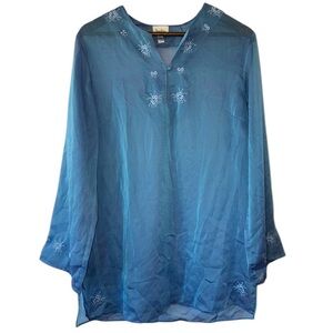 Vintage Neiman Marcus Sheer Iridescent Floral Tunic Fairy Festival Ethereal Sz M